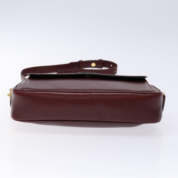 CARTIER Shoulder Bag Leather Bordeaux Gold Auth ki5879