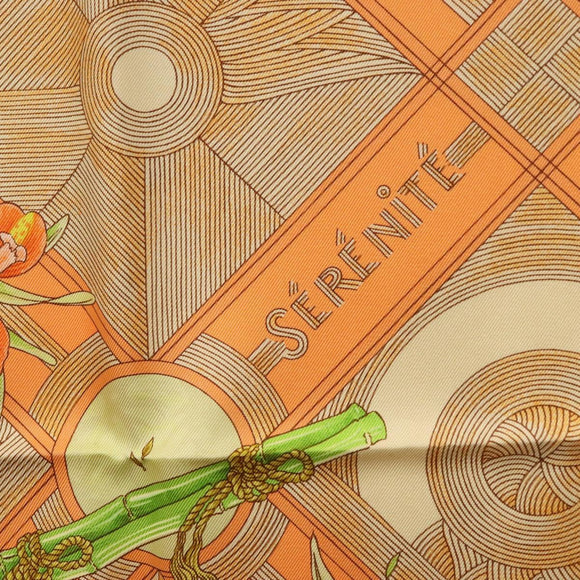 HERMES Carre 90 Scarf ""SERENITE"" Silk Orange Auth ki5883