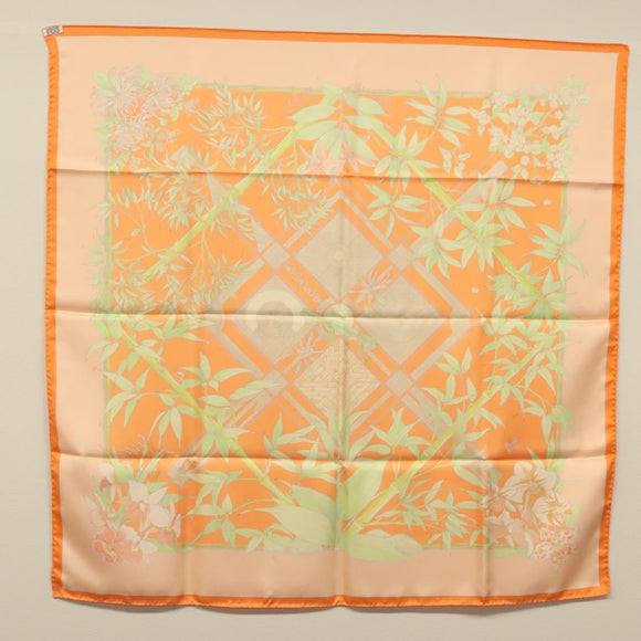 HERMES Carre 90 Scarf ""SERENITE"" Silk Orange Auth ki5883