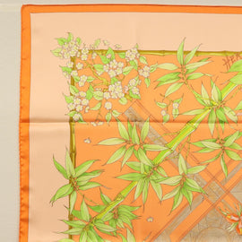 HERMES Carre 90 Scarf ""SERENITE"" Silk Orange Auth ki5883 - 0