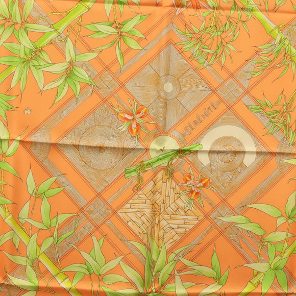 HERMES Carre 90 Scarf ""SERENITE"" Silk Orange Auth ki5883