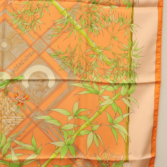 HERMES Carre 90 Scarf ""SERENITE"" Silk Orange Auth ki5883