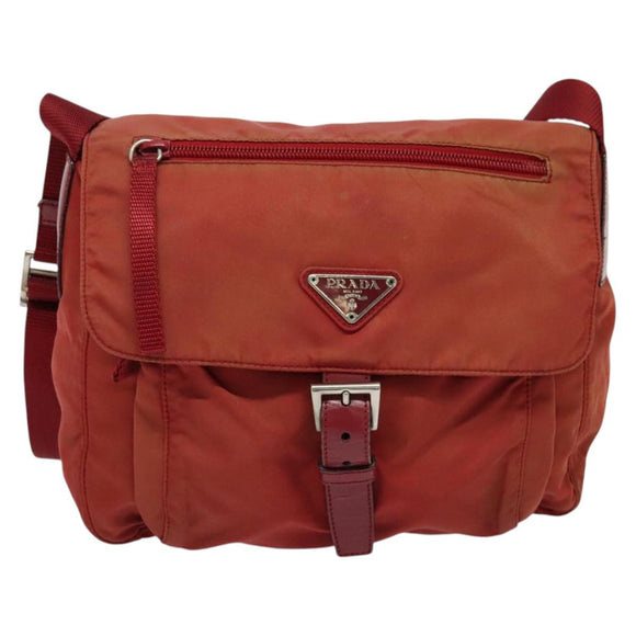 PRADA Shoulder Bag Nylon Red Silver Auth ki5884