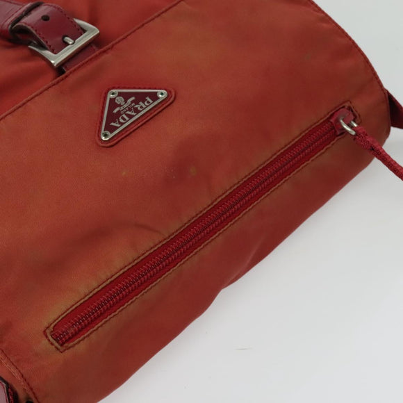 PRADA Shoulder Bag Nylon Red Silver Auth ki5884