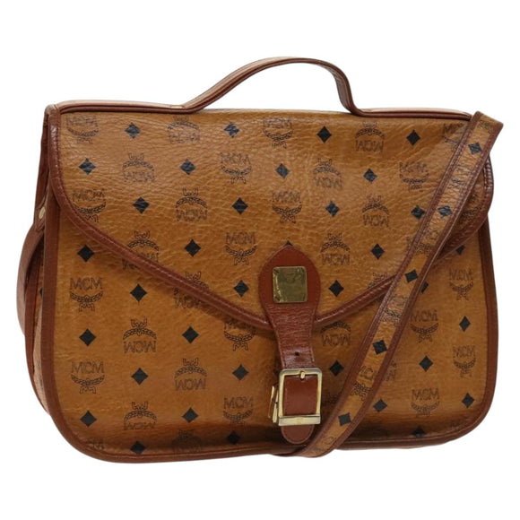 MCM Logogram Vicetos Hand Bag PVC Leather 2way Brown Gold Auth ki5887