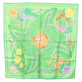HERMES Carre 90 Scarf ""Fleurs de L'Opera"" Silk Green Auth ki5895
