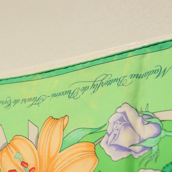 HERMES Carre 90 Scarf ""Fleurs de L'Opera"" Silk Green Auth ki5895