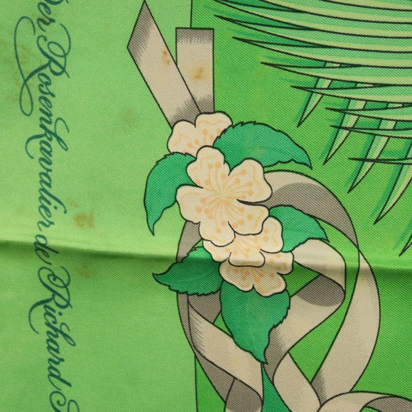 HERMES Carre 90 Scarf ""Fleurs de L'Opera"" Silk Green Auth ki5895