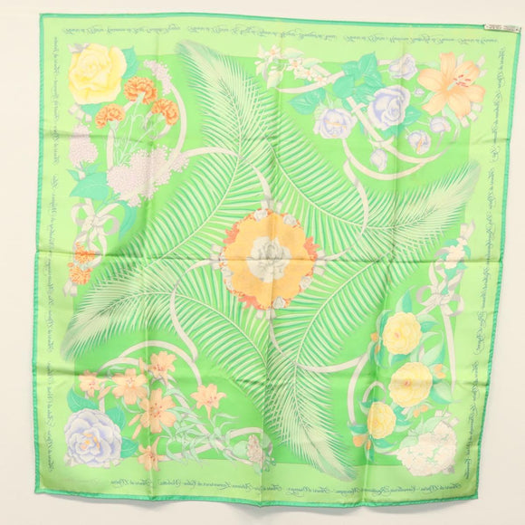 HERMES Carre 90 Scarf ""Fleurs de L'Opera"" Silk Green Auth ki5895