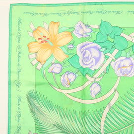 HERMES Carre 90 Scarf ""Fleurs de L'Opera"" Silk Green Auth ki5895 - 0