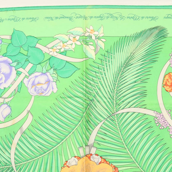 HERMES Carre 90 Scarf ""Fleurs de L'Opera"" Silk Green Auth ki5895