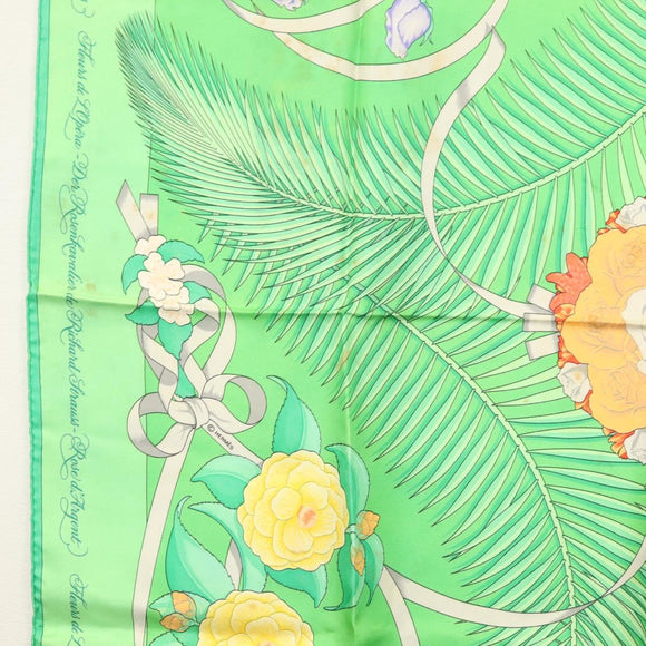 HERMES Carre 90 Scarf ""Fleurs de L'Opera"" Silk Green Auth ki5895