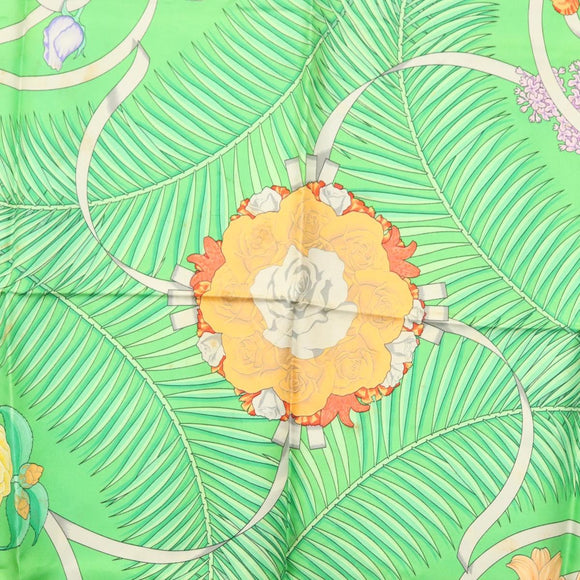 HERMES Carre 90 Scarf ""Fleurs de L'Opera"" Silk Green Auth ki5895