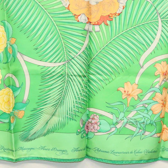 HERMES Carre 90 Scarf ""Fleurs de L'Opera"" Silk Green Auth ki5895