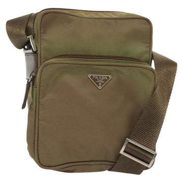 PRADA Shoulder Bag Nylon Khaki Silver Auth ki5896