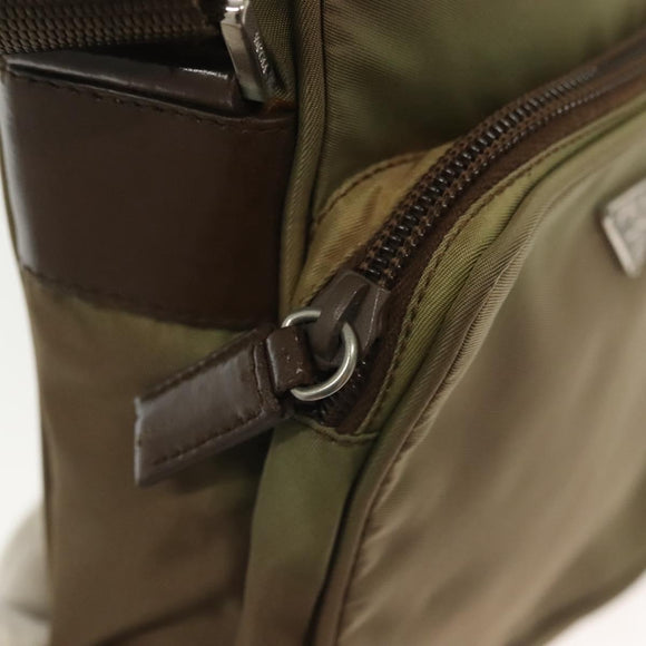 PRADA Shoulder Bag Nylon Khaki Silver Auth ki5896
