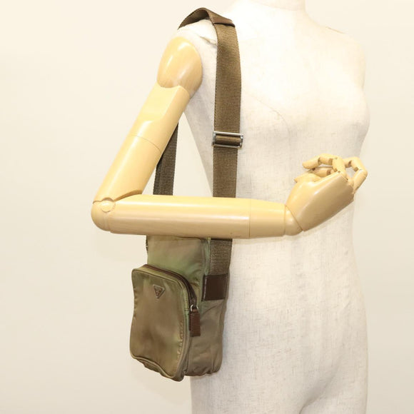 PRADA Shoulder Bag Nylon Khaki Silver Auth ki5896