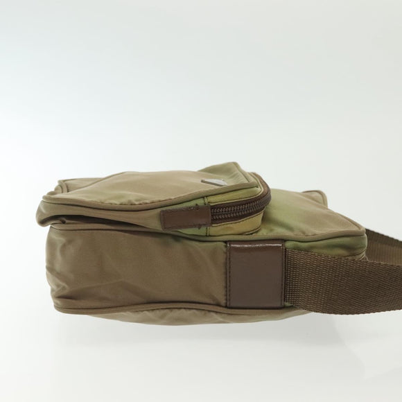 PRADA Shoulder Bag Nylon Khaki Silver Auth ki5896