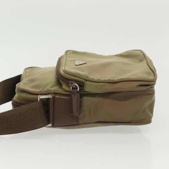 PRADA Shoulder Bag Nylon Khaki Silver Auth ki5896