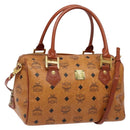 MCM Logogram Vicetos Mini Boston Bag PVC Leather 2way Brown Gold Auth ki5897-1