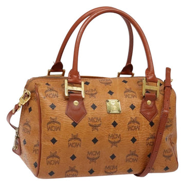 MCM Logogram Vicetos Mini Boston Bag PVC Leather 2way Brown Gold Auth ki5897