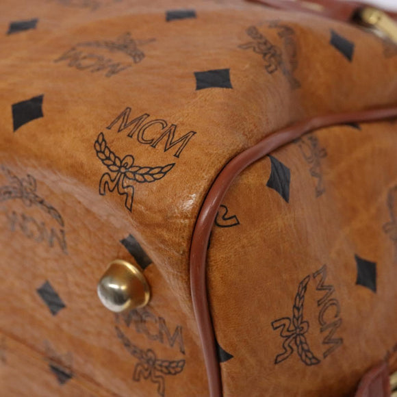 MCM Logogram Vicetos Mini Boston Bag PVC Leather 2way Brown Gold Auth ki5897
