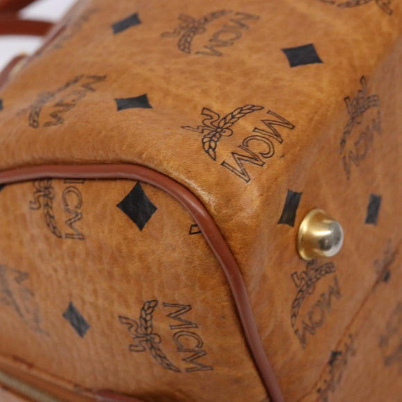 MCM Logogram Vicetos Mini Boston Bag PVC Leather 2way Brown Gold Auth ki5897