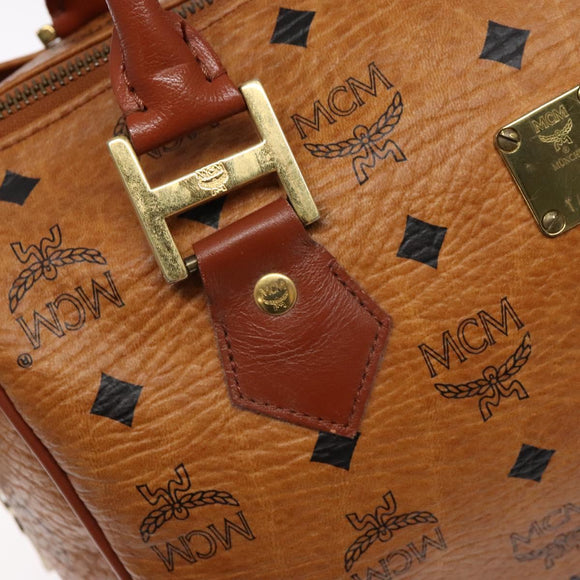 MCM Logogram Vicetos Mini Boston Bag PVC Leather 2way Brown Gold Auth ki5897