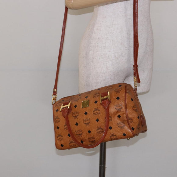 MCM Logogram Vicetos Mini Boston Bag PVC Leather 2way Brown Gold Auth ki5897