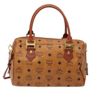 MCM Logogram Vicetos Mini Boston Bag PVC Leather 2way Brown Gold Auth ki5897-2