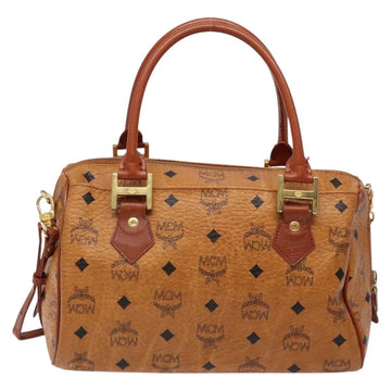 MCM Logogram Vicetos Mini Boston Bag PVC Leather 2way Brown Gold Auth ki5897 - 0