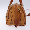 MCM Logogram Vicetos Mini Boston Bag PVC Leather 2way Brown Gold Auth ki5897-3