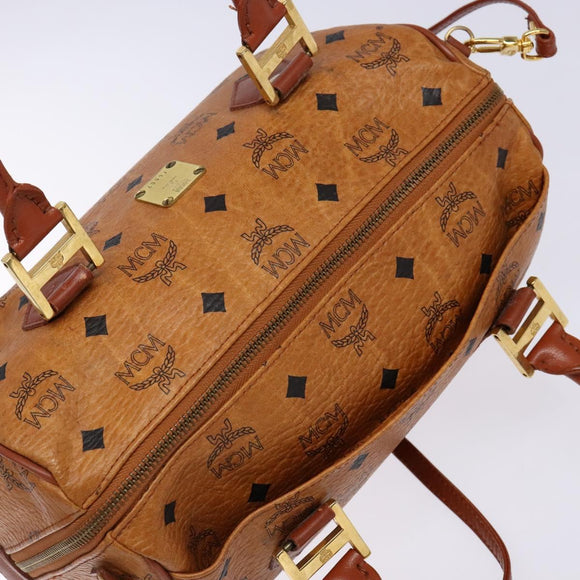 MCM Logogram Vicetos Mini Boston Bag PVC Leather 2way Brown Gold Auth ki5897