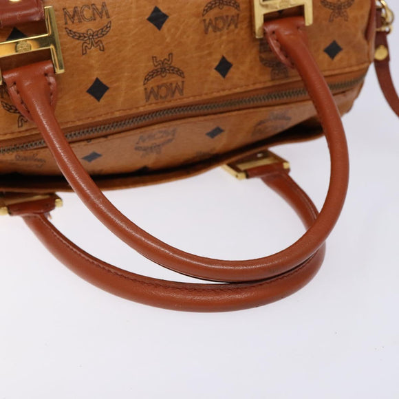 MCM Logogram Vicetos Mini Boston Bag PVC Leather 2way Brown Gold Auth ki5897