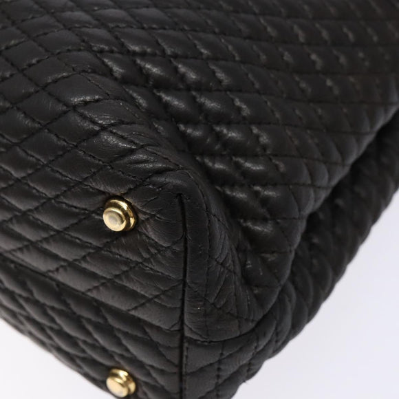 BALLY Matelasse Hand Bag Leather Black Gold Auth ki5898