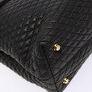 BALLY Matelasse Hand Bag Leather Black Gold Auth ki5898-11