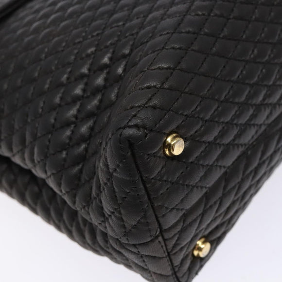 BALLY Matelasse Hand Bag Leather Black Gold Auth ki5898