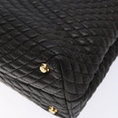 BALLY Matelasse Hand Bag Leather Black Gold Auth ki5898-12