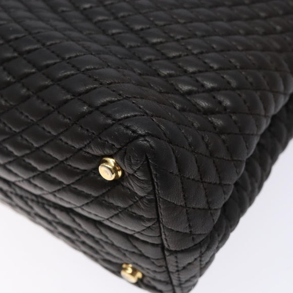 BALLY Matelasse Hand Bag Leather Black Gold Auth ki5898