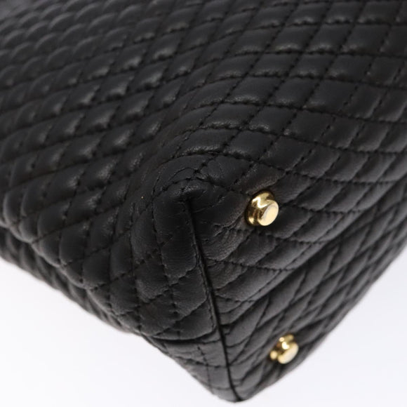 BALLY Matelasse Hand Bag Leather Black Gold Auth ki5898