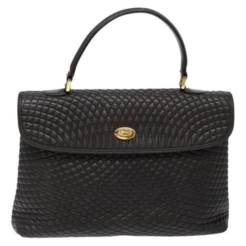 BALLY Matelasse Hand Bag Leather Black Gold Auth ki5898 - 0