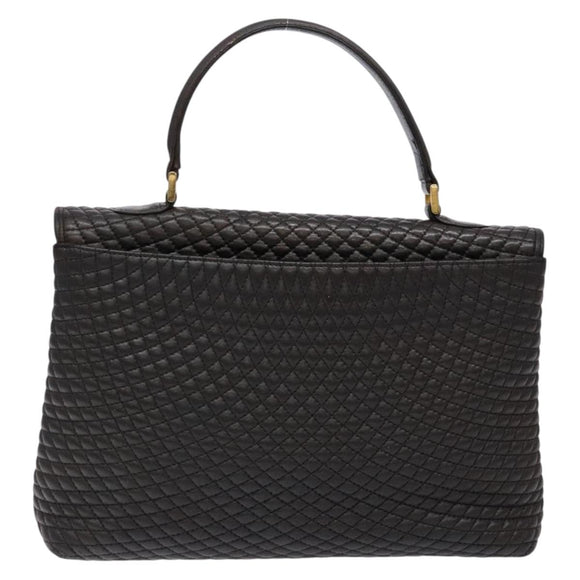 BALLY Matelasse Hand Bag Leather Black Gold Auth ki5898