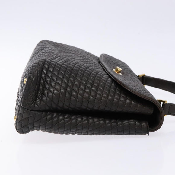 BALLY Matelasse Hand Bag Leather Black Gold Auth ki5898