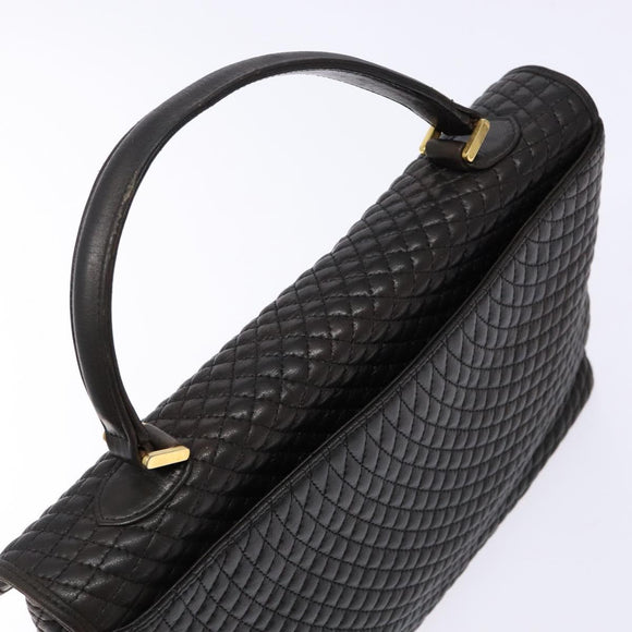BALLY Matelasse Hand Bag Leather Black Gold Auth ki5898