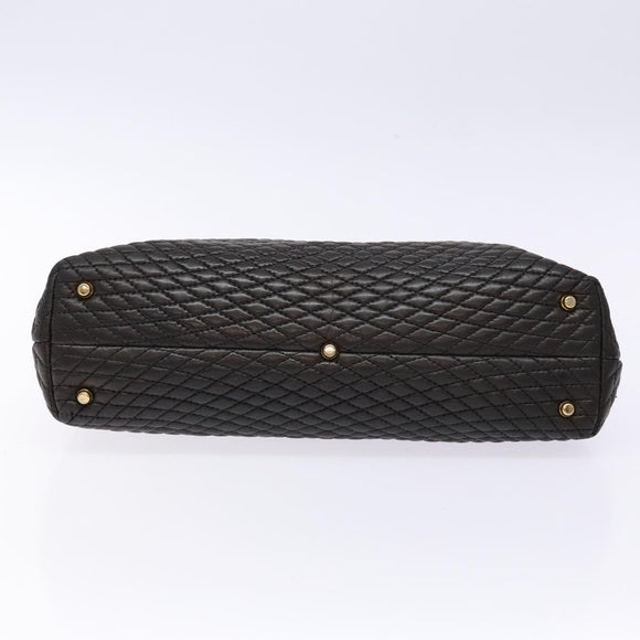 BALLY Matelasse Hand Bag Leather Black Gold Auth ki5898