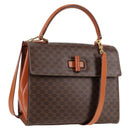 CELINE Macadam Canvas Hand Bag PVC Leather 2way Brown Gold Auth ki5899-1