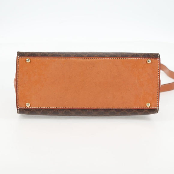 CELINE Macadam Canvas Hand Bag PVC Leather 2way Brown Gold Auth ki5899