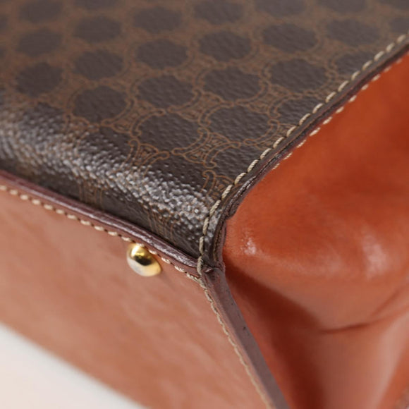 CELINE Macadam Canvas Hand Bag PVC Leather 2way Brown Gold Auth ki5899