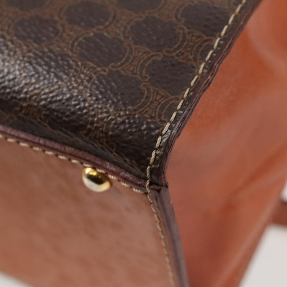 CELINE Macadam Canvas Hand Bag PVC Leather 2way Brown Gold Auth ki5899