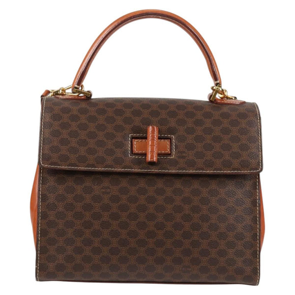 CELINE Macadam Canvas Hand Bag PVC Leather 2way Brown Gold Auth ki5899